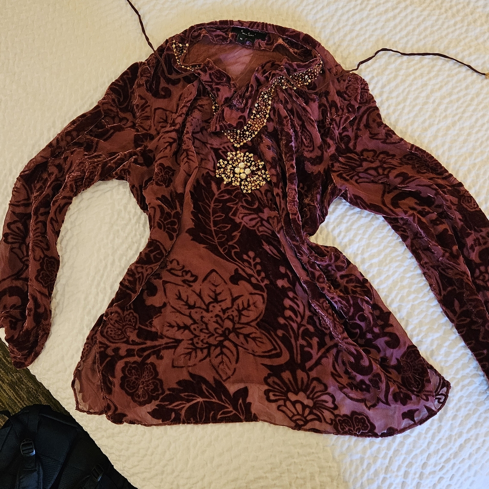 Whimsigoth Y2k Elegant Velvet Floral Top